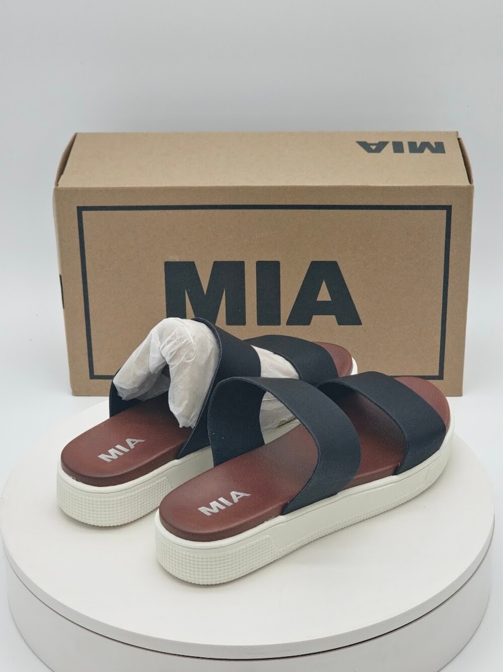MIA Saige Black Double Strap Platform Slide Sandals Women’s Size 7 - Picture 3 of 11